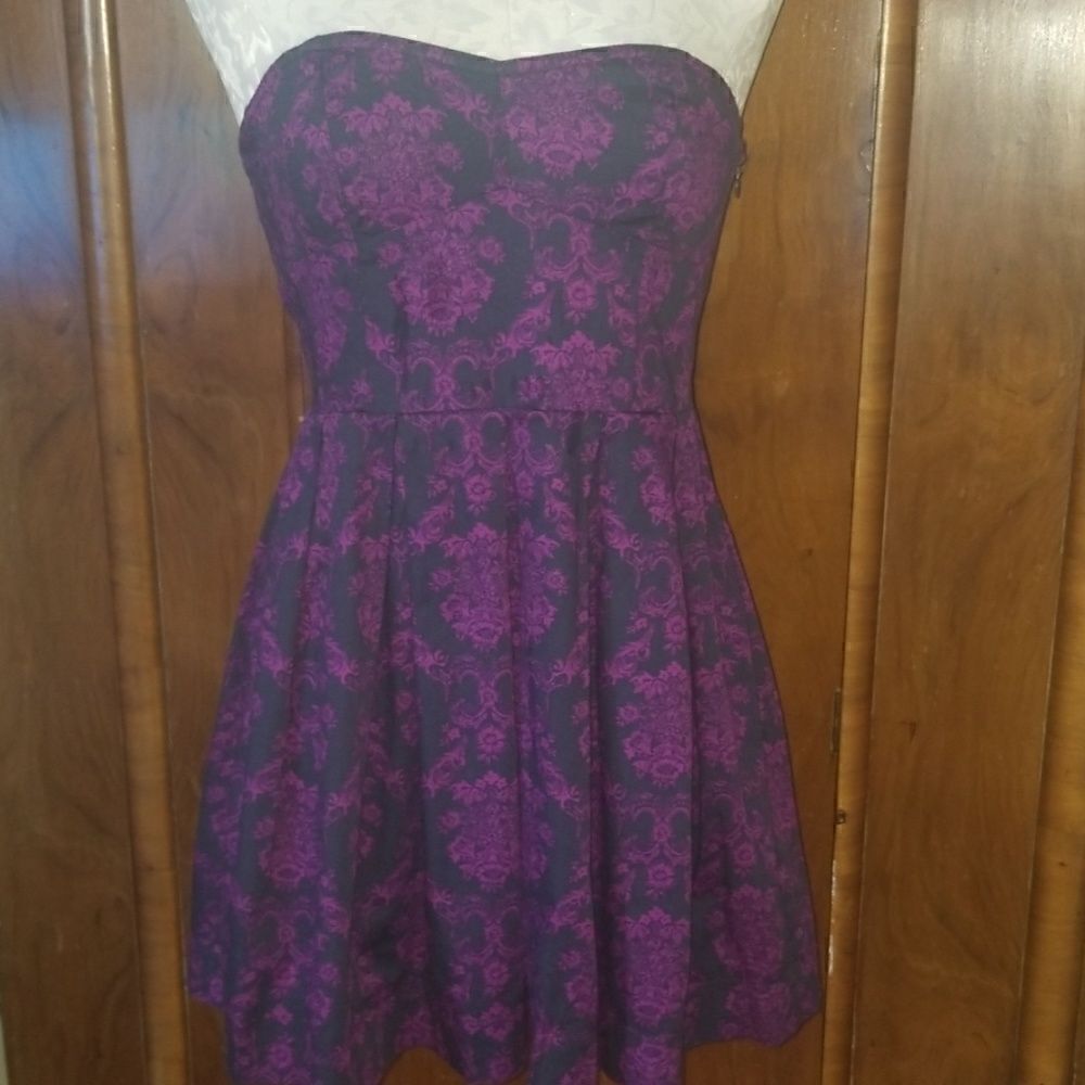 Heritage 1981 Strapless Sundress, Blk/Purple, M
